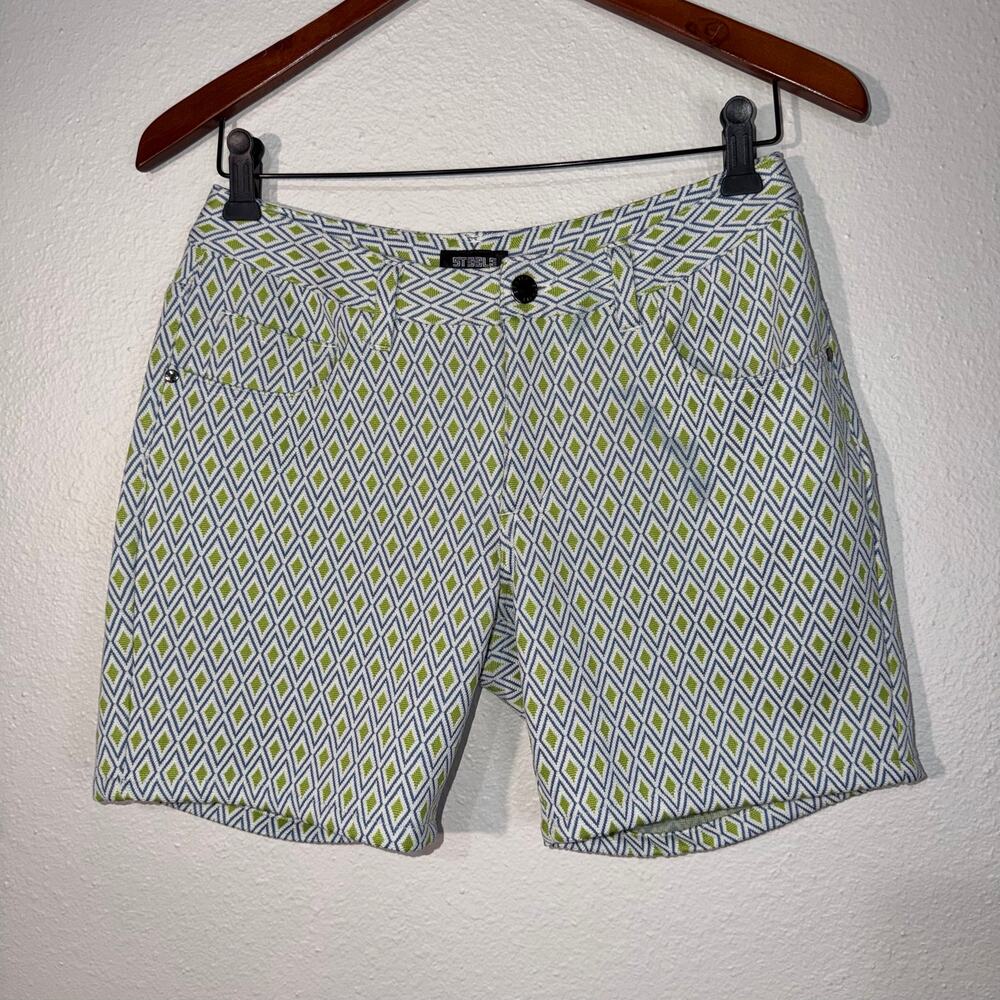ST33LE Jacquard Knit Shorts Diamond Geometric Print Blue Green White Size 29